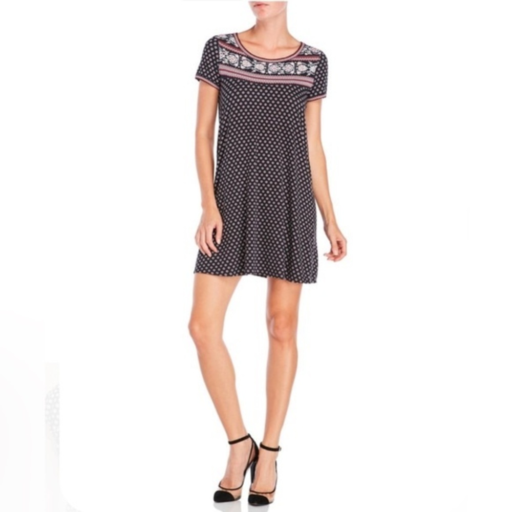 Max Studio navy blue printed jersey knit dress size XS